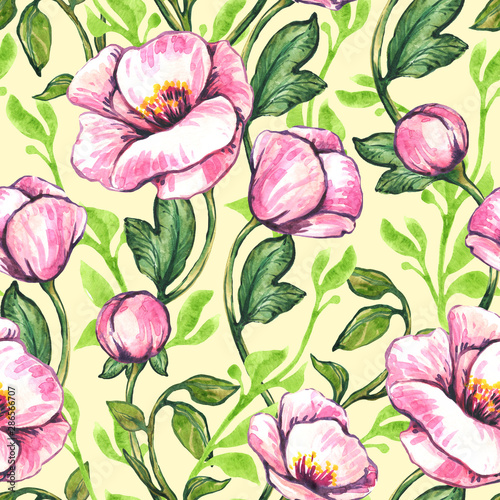 Seamless floral pattern. Fabric and packaging design. Handwork in watercolor.