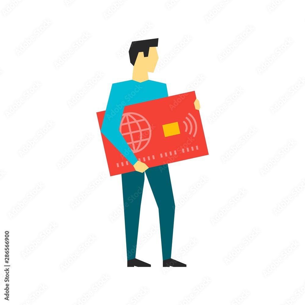 Man holding big credit card on white background Man holding big credit card on white background
