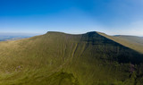 Aerial drone panorama of Corn Du and Pen-y-Fan mountains in the Brecon Beacons, South Wales, UK