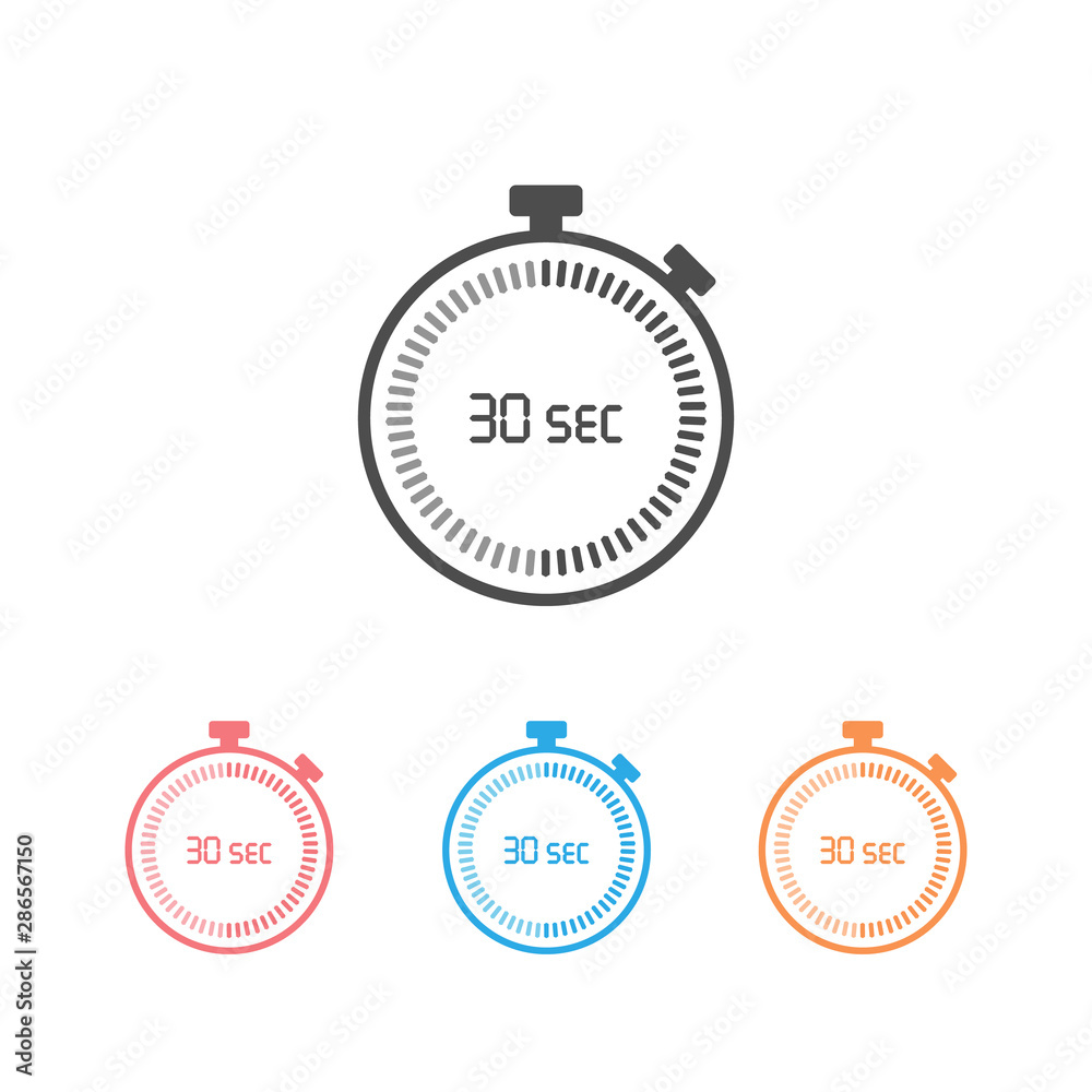 The 30 seconds, stopwatch vector icon set, digital timer. Clock and watch, timer, countdown The 30 seconds, stopwatch vector icon set, digital timer. Clock and watch, timer, countdown