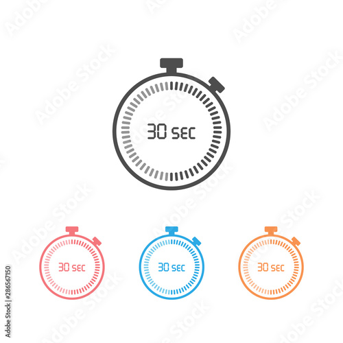 The 30 seconds, stopwatch vector icon set, digital timer. Clock and watch, timer, countdown