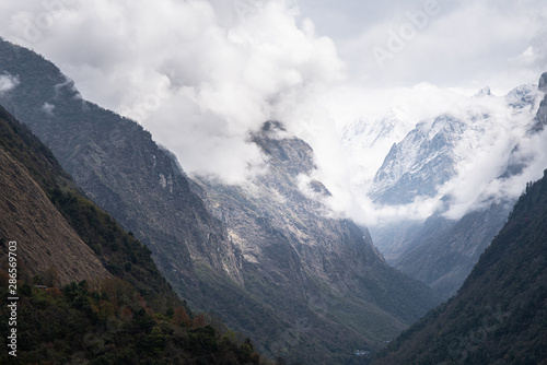 mountain view in himalayas annapurna base camp with cloud