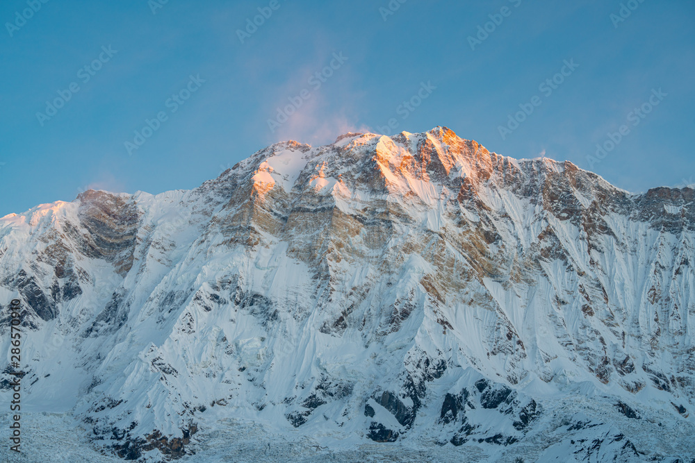 mountain peak in himalayas annapurna base camp in the morning 
