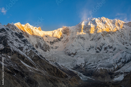 mountain peak in himalayas annapurna base camp in the morning 