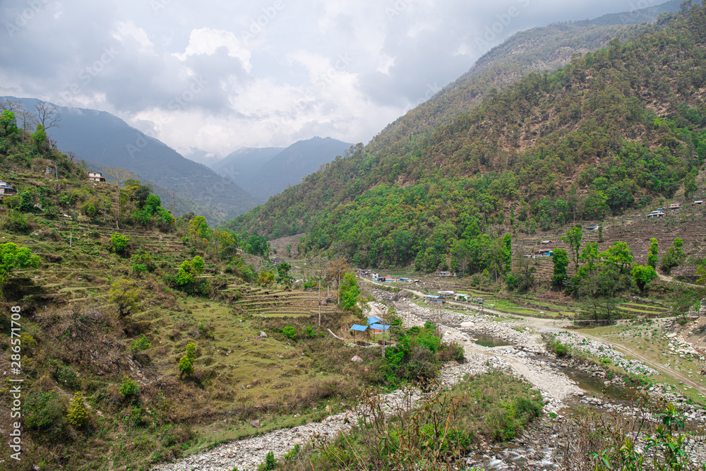 village in Nepal himalayas annapurna base camp trekking route