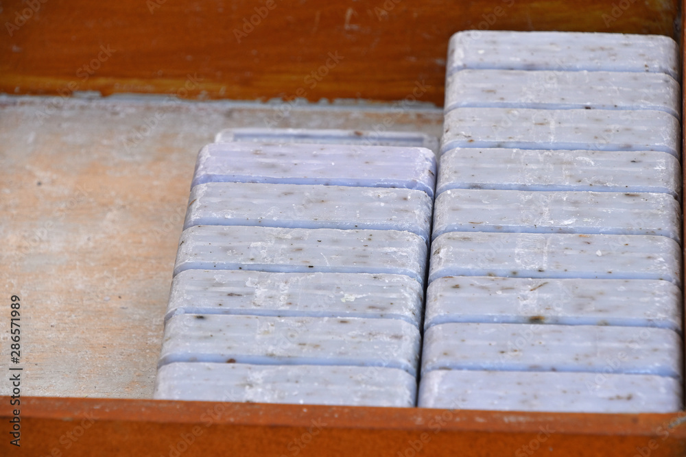 Traditional beauty hard soap bars in wooden box Traditional beauty hard soap bars in wooden box