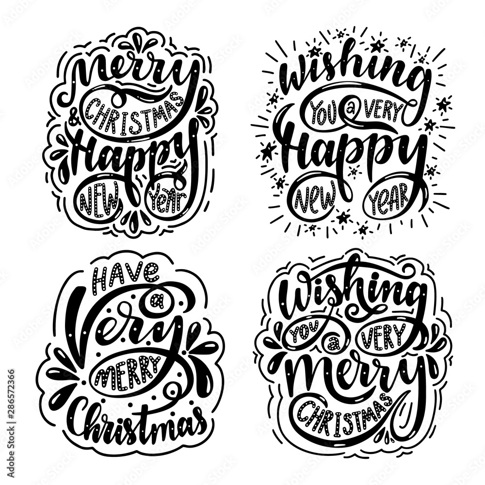 Lettering set. Merry christmas & happy new year.