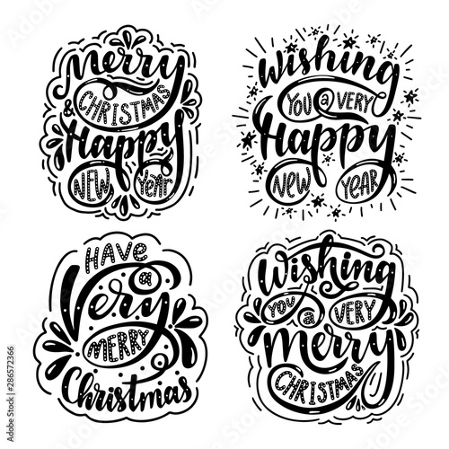 Lettering set. Merry christmas & happy new year.