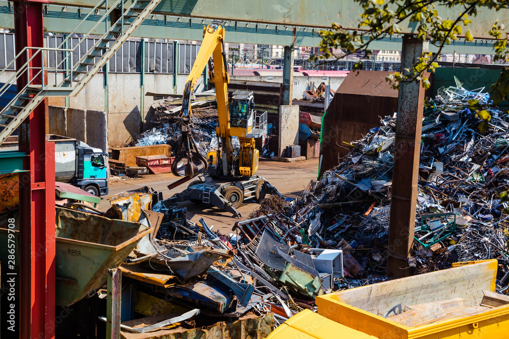 Heap of old metal and equipment for recycling
