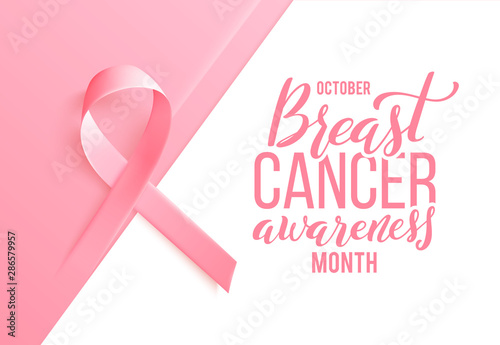 Realistic pink ribbon. Symbol of world breast canser awareness month in october. Vector illustration.