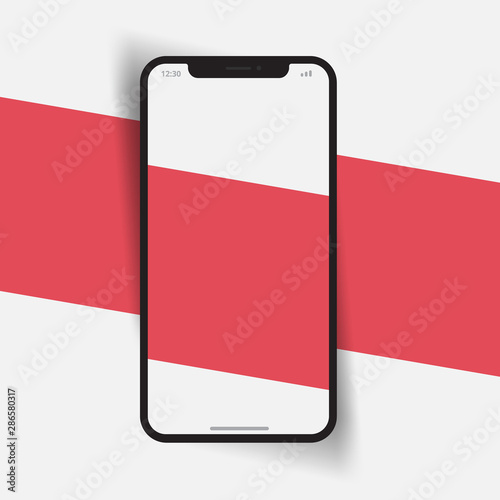 Smartphone notch display flat minimal mockup template with red stripes vector