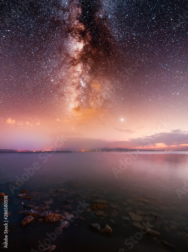 Beautiful milky way galaxy over the Sevan lake, Armenia.