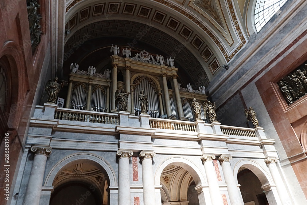 Largest church organ in Hungary, five manual instrument placed in Primatial Basilica of the Blessed Virgin Mary Assumed Into Heaven and St Adalbert in Esztergom, built in 1856.