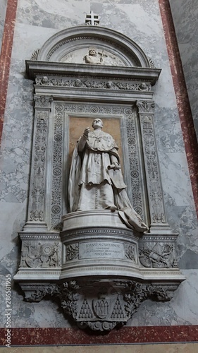 Statue of Janos Simor, archbishop of Eszterghom, count and cardinal during 19th century, placed on decorative pedestail in Esztergom basilica. 