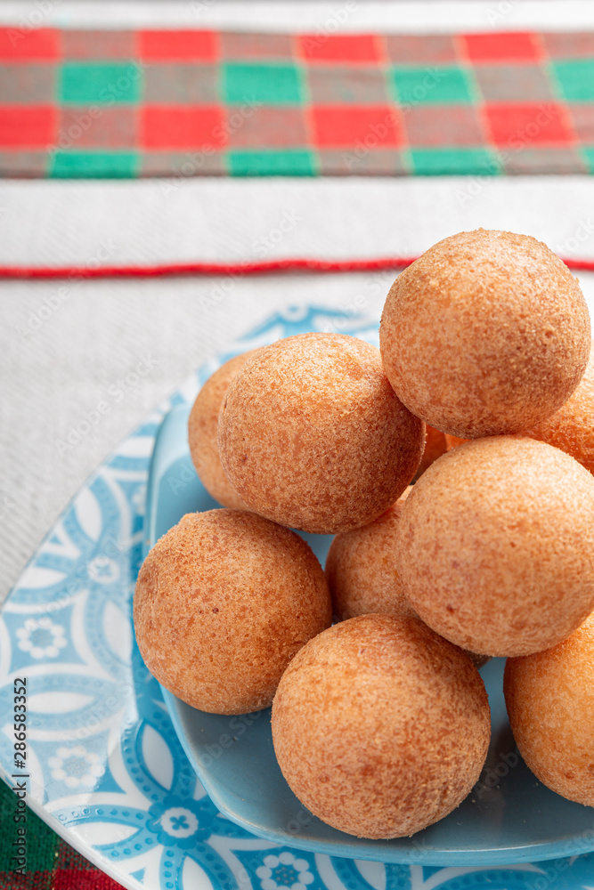 Fritters on the table, typical Colombian food, close-up image Fritters on the table, typical Colombian food, close-up image