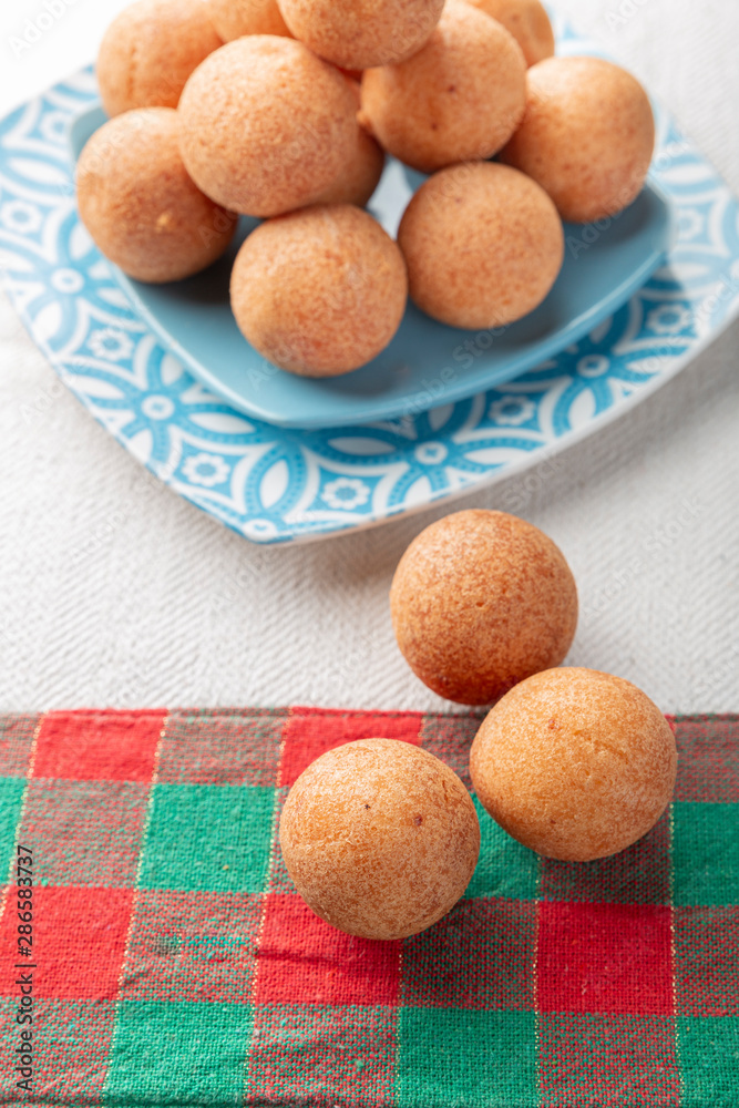 Fritters on the table, typical Colombian food, close-up image Fritters on the table, typical Colombian food, close-up image