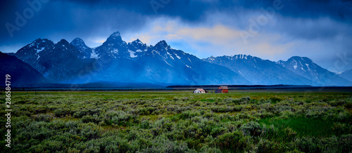 Photography Approaching storm with house and barn at Grand Teton National Park, Wyoming