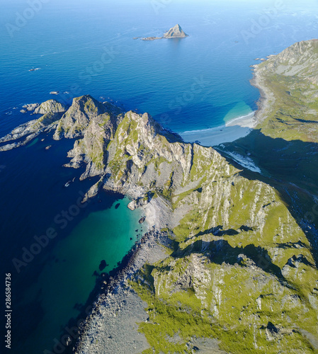 Drone views from Mount Matind near Bleik, in Norway