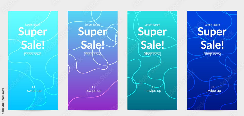 Naklejka Bright colored gradient sale advertisement template with wavy lines
