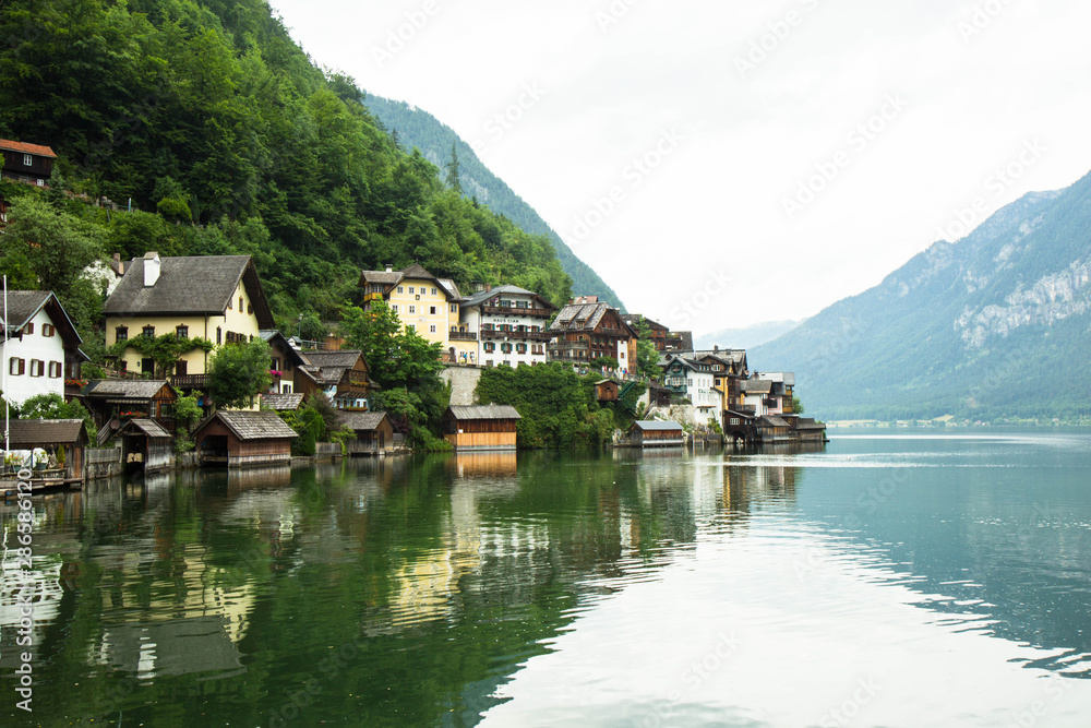 view of famous Hallstatt village in Austria view of famous Hallstatt village in Austria