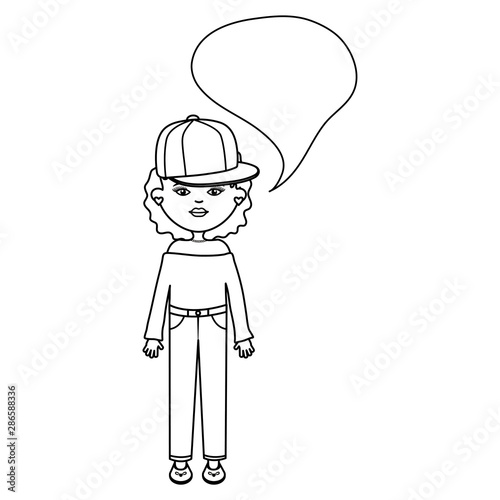 cute woman with sport cap and speech bubble
