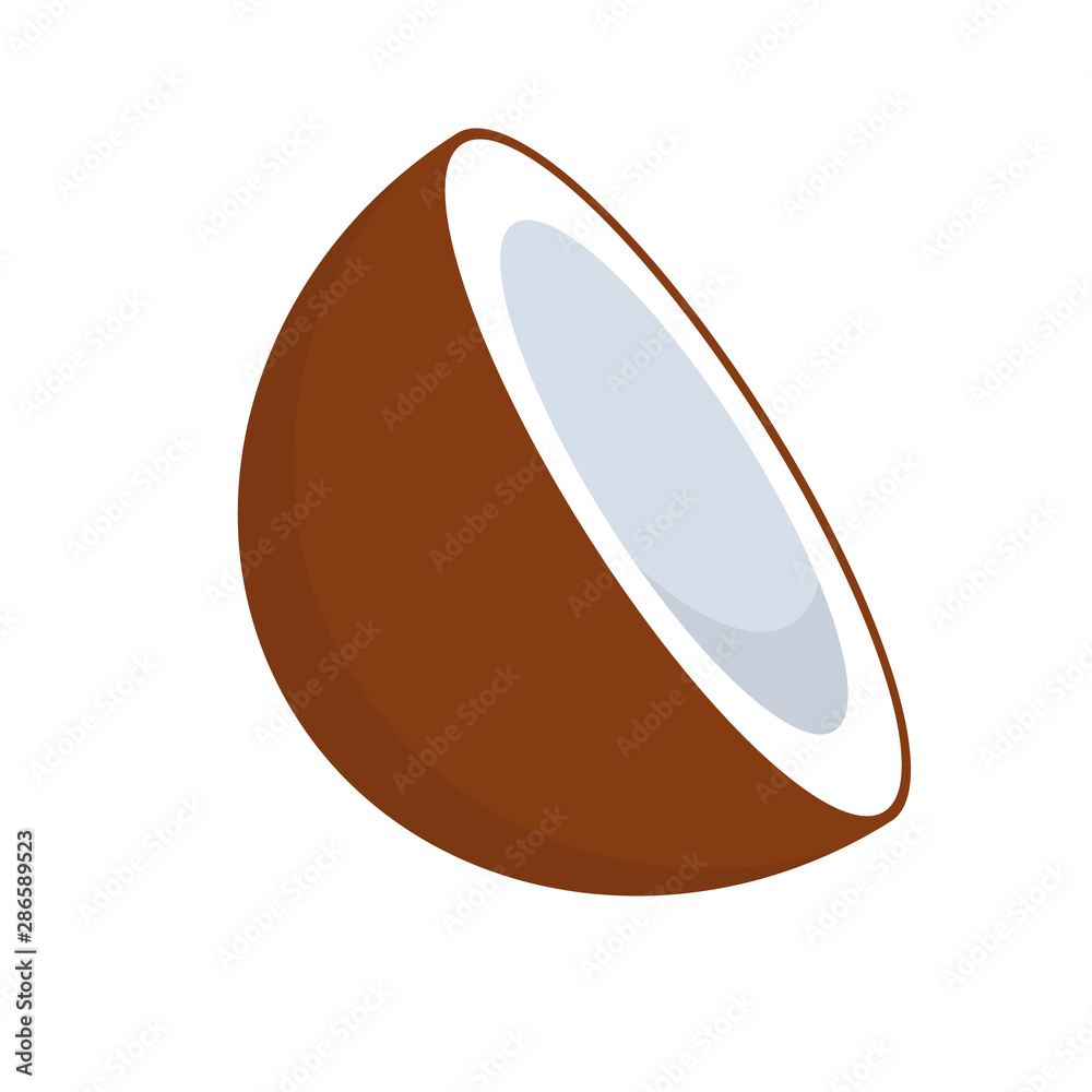 Flat icon coconut and half of coconut. Vector illustration, logo isolated on white background Flat icon coconut and half of coconut. Vector illustration, logo isolated on white background