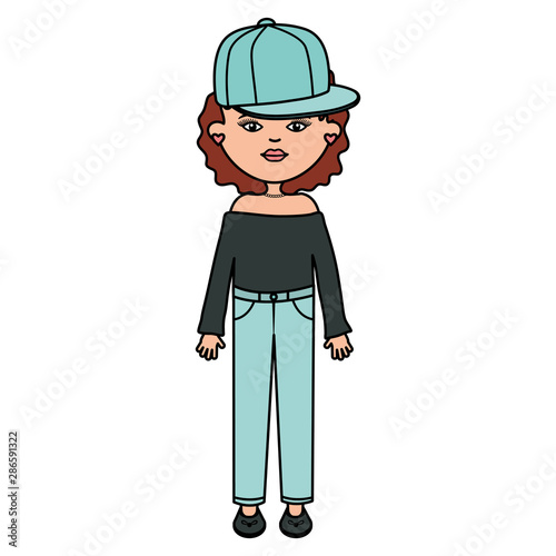cute woman with sport cap street style character