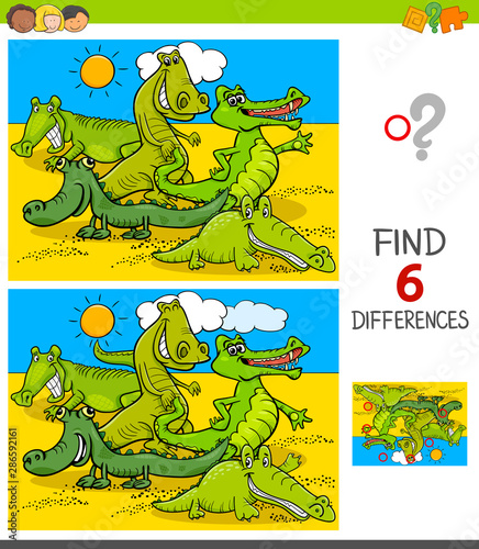 differences game with crocodiles animal characters
