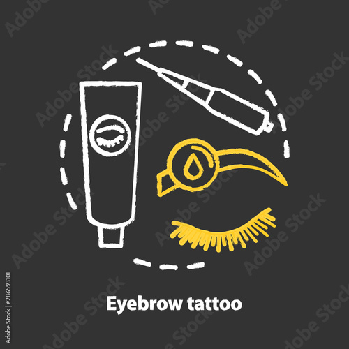 Eyebrow tattoo chalk concept icon. Eye brows and eyelashes correction, tinting, permanent makeup idea. Microblading. Cosmetology, beautician salon. Vector isolated chalkboard illustration