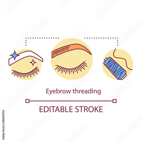 Eyebrow threading concept icon. Beauty service idea thin line illustration. Beauty salon epilation procedure. Brow shape correction by thread. Vector isolated outline drawing. Editable stroke