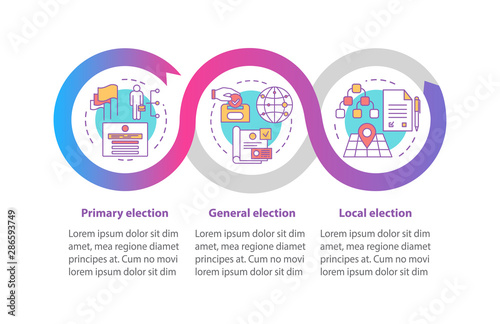 Election day vector infographic template. Business presentation design elements. Data visualization with three steps and options. Process timeline chart. Workflow layout with linear icons