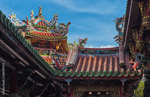 Dragon sculpture on the roof of Longshan Temple in Taipei