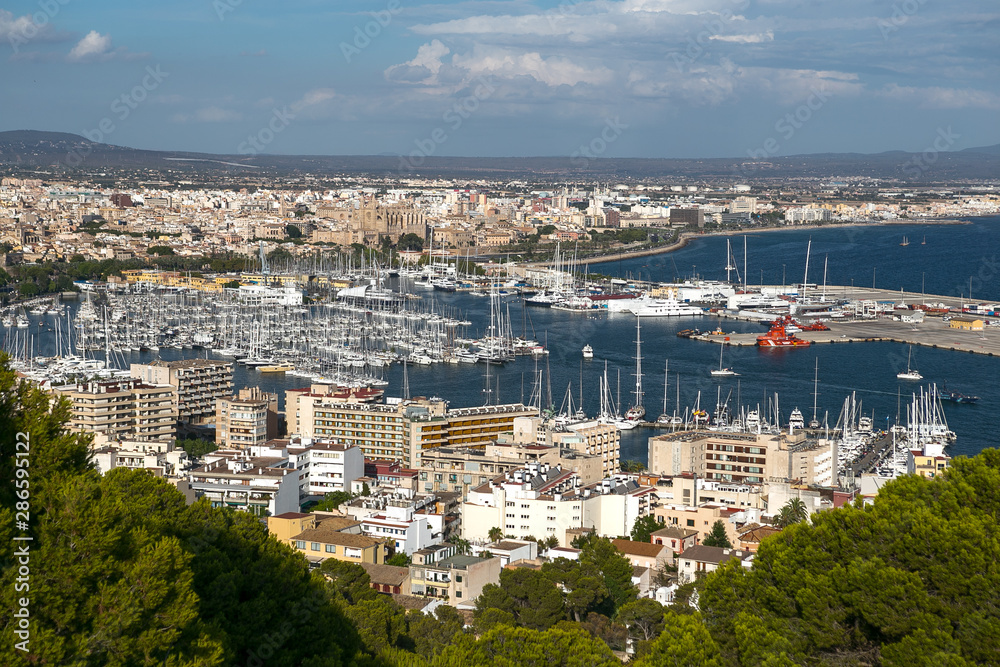 Aerial view of port Palma de Mallorca in Majorca Balearic islands