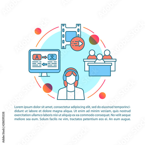 Foreign language courses article page vector template. Language learning. Brochure, magazine, booklet design element with linear icons and text. Print design. Concept illustrations with text space
