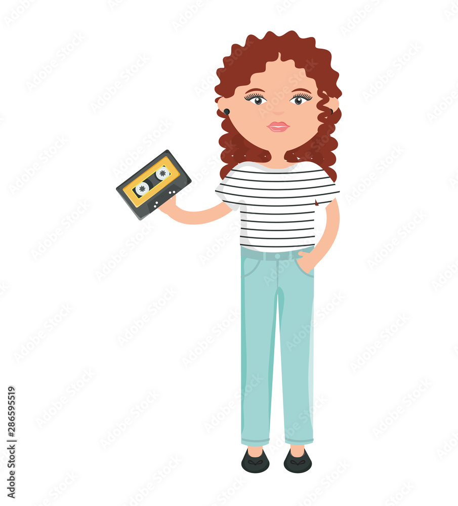 cute woman with cassette music street style character cute woman with cassette music street style character