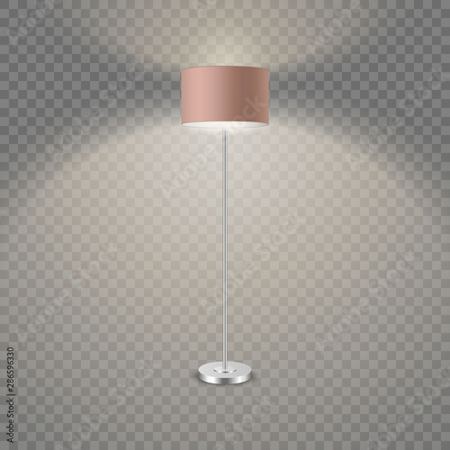 Vector 3d Realistic Render Illuminated Lamp Closeup Isolated on Transparent Background. Floor Lamp. Template of Electric Torchere for Interior Design, Energy Furniture. Home Equipment in Modern Style