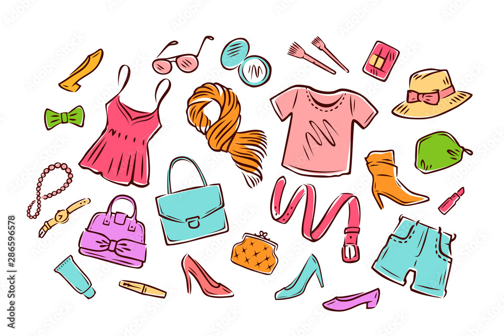Women's clothing collection. Fashion, shopping vector illustration