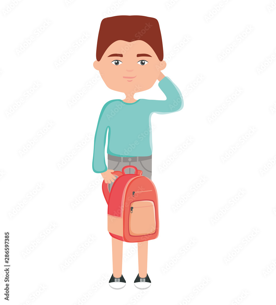 happy young boy with schoolbag urban style character happy young boy with schoolbag urban style character