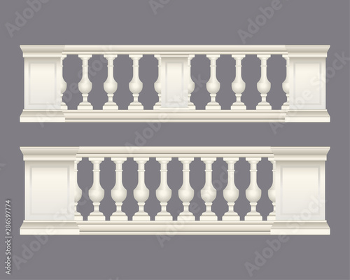 Cream classic balustrade set isolated, architectural elements set