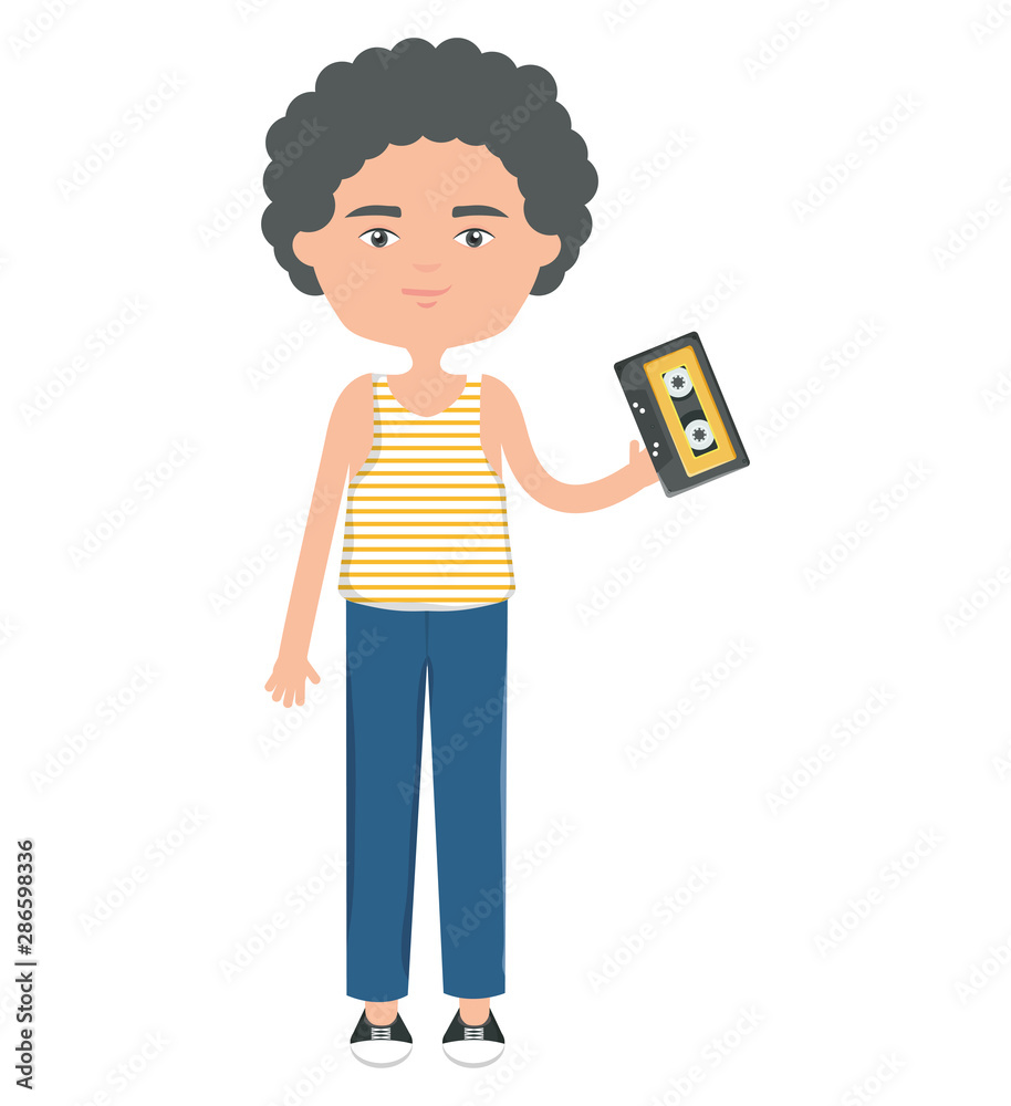 happy young boy with cassette urban style character happy young boy with cassette urban style character