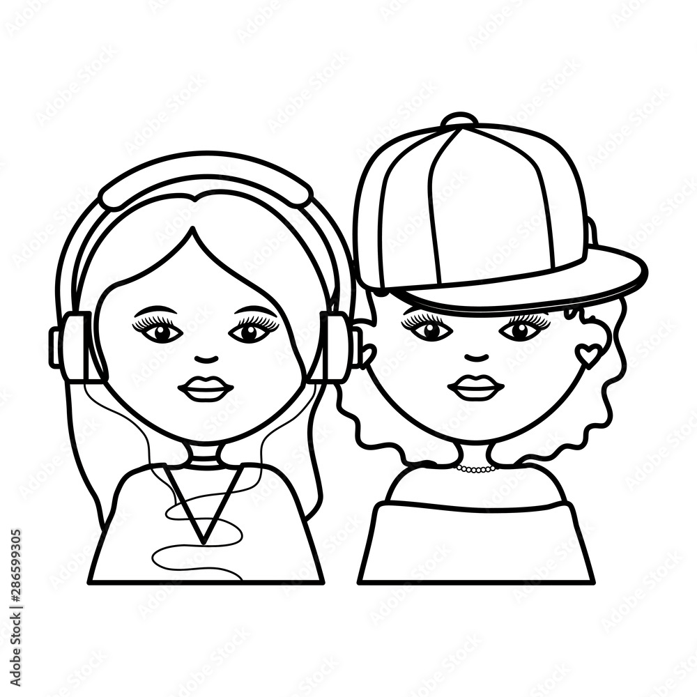 cute girls with earphones and sport cap urban style cute girls with earphones and sport cap urban style