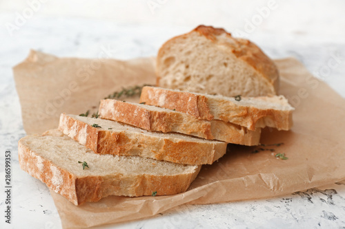 Slices of fresh bread on parchment