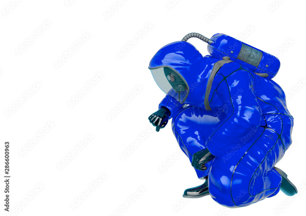 bio hazard man searching in a white background side view bio hazard man searching in a white background side view