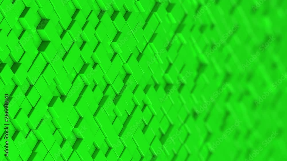 Wall of green cubes moving in a random pattern. 3D animated motion background loop.