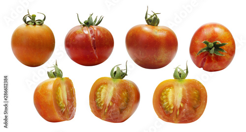 collection set of red ripe tomato on isolated white background