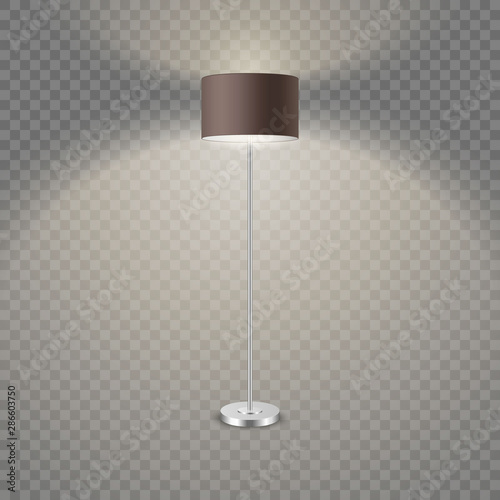 Vector 3d Realistic Render Illuminated Lamp Closeup Isolated on Transparent Background. Floor Lamp. Template of Electric Torchere for Interior Design, Energy Furniture. Home Equipment in Modern Style