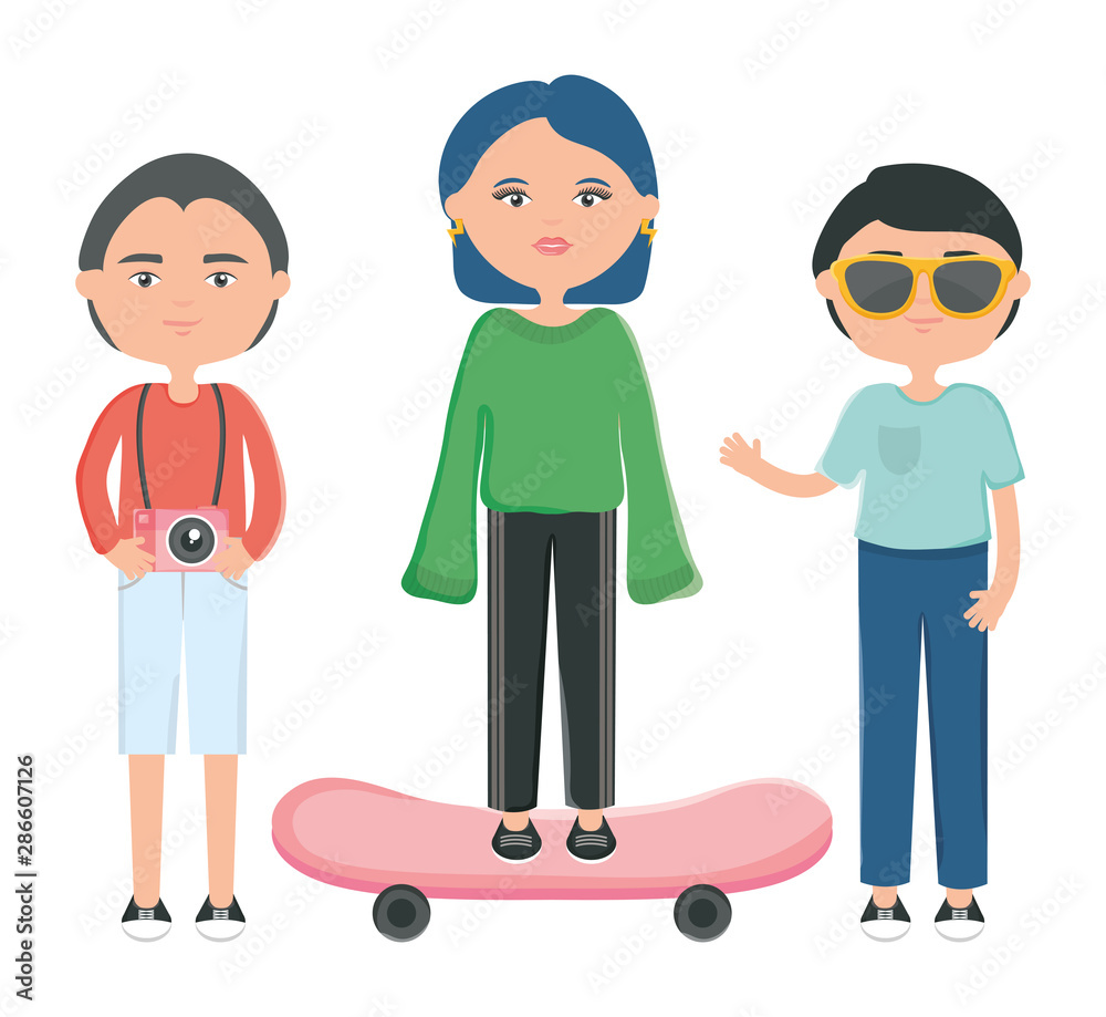 group of young people urban style characters group of young people urban style characters