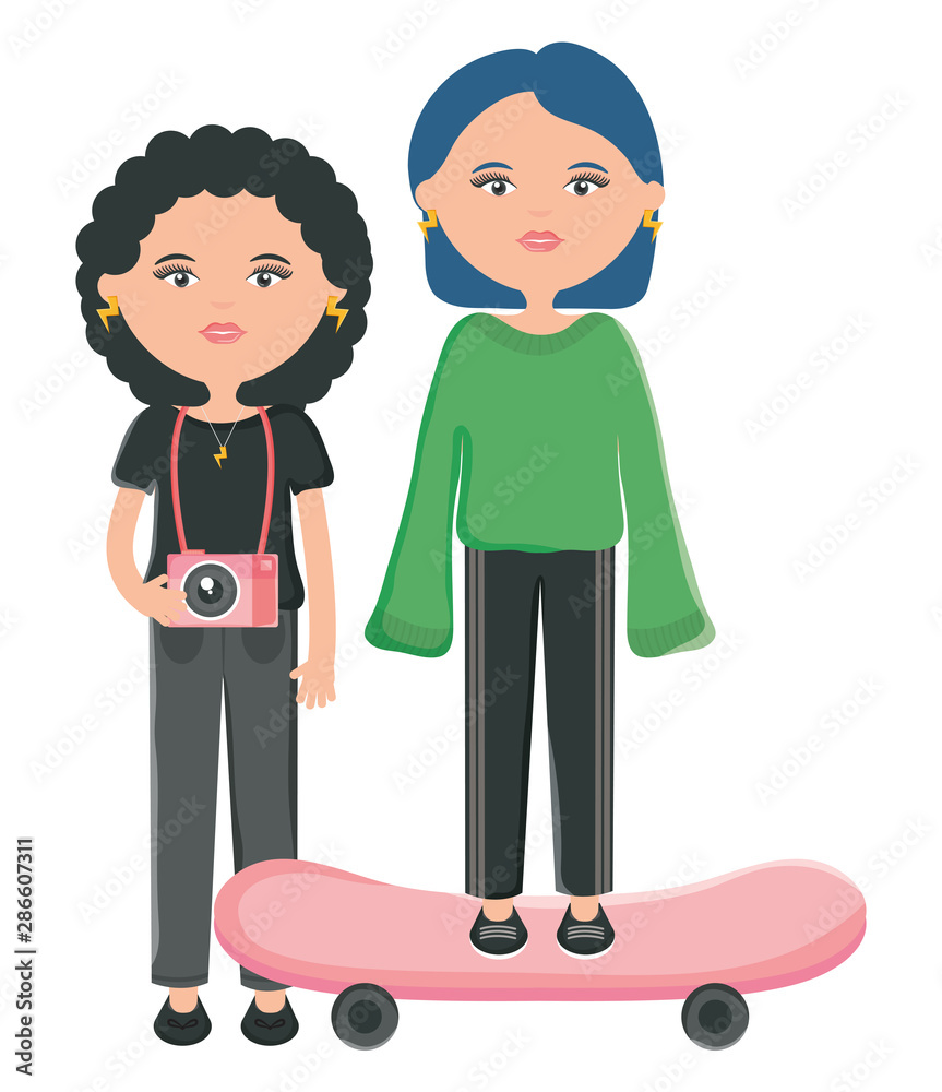 cute girls in skateboard urban style characters cute girls in skateboard urban style characters