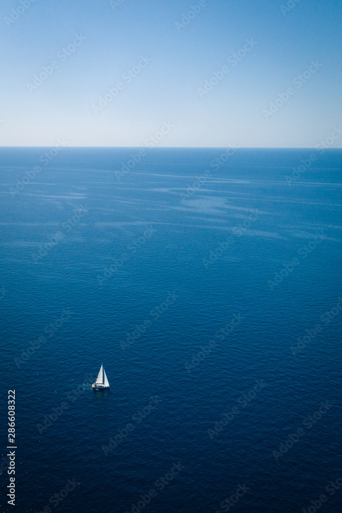 Aerial view of yacht sailing on the Adriatic sea, Croatia