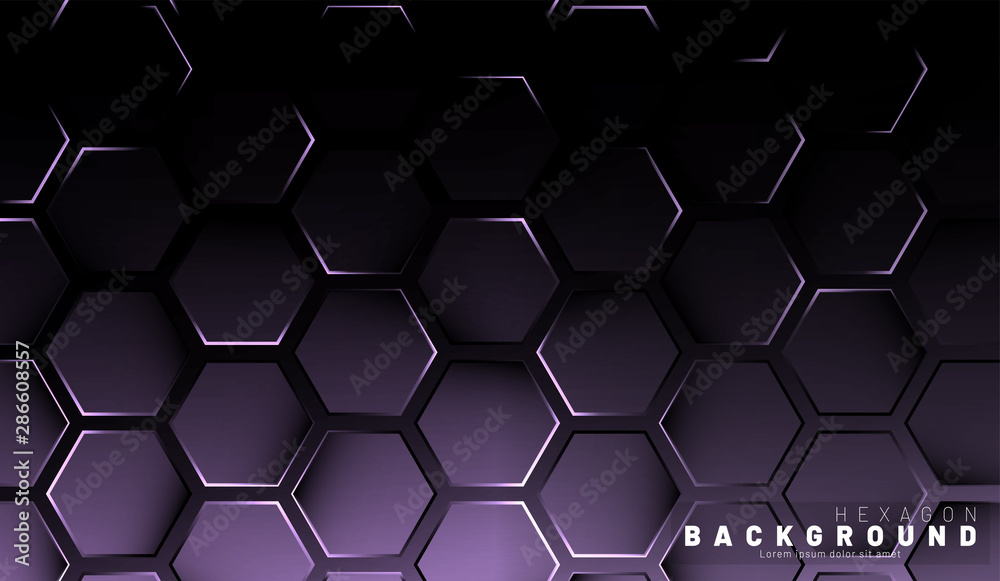 Abstract hexagon gradient colorful light pattern with a dark background technology style. Honeycomb. Vector illustration